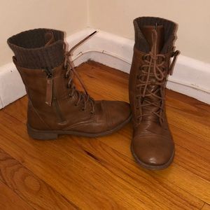 Brown lace up combat style boots